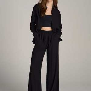 Crinkle Pull-on Wide-leg Pants for Tall Women