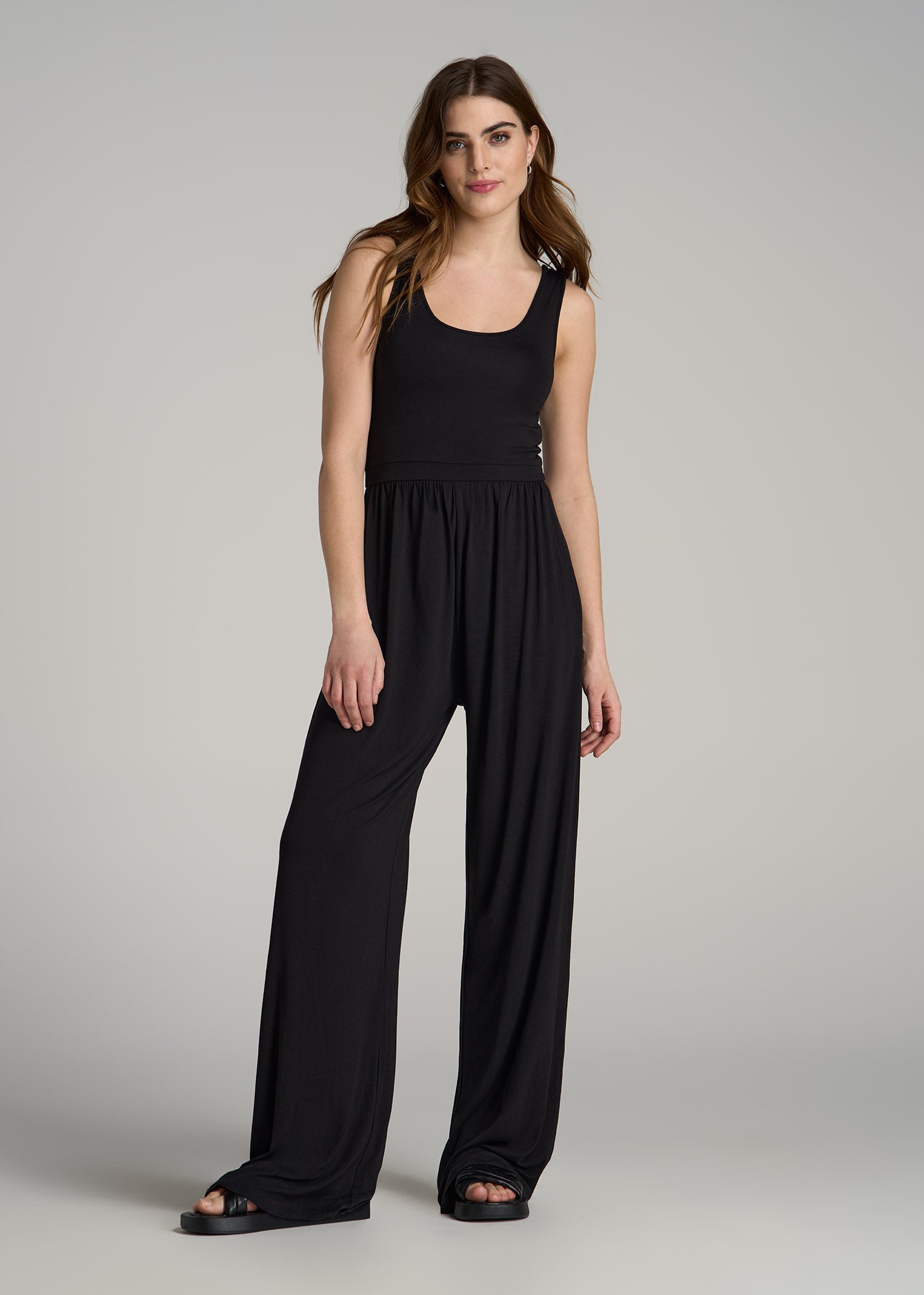 Jersey Tank Wide-Leg Jumpsuit with Pockets for Tall Women