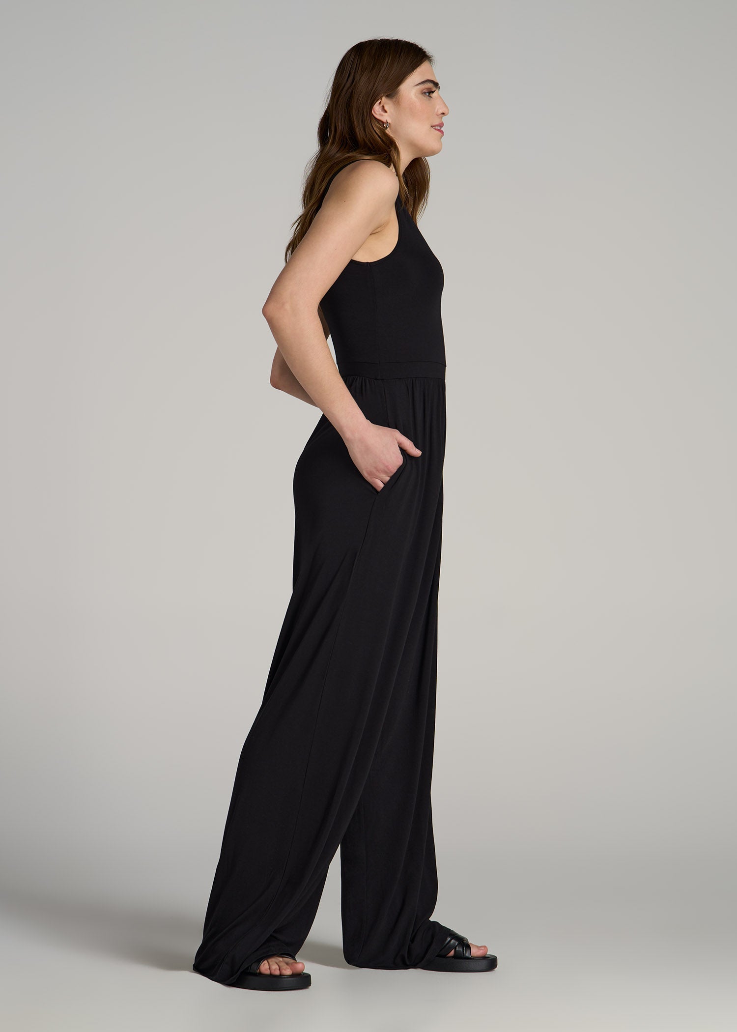 Jersey Tank Wide-Leg Jumpsuit with Pockets for Tall Women - Image 5