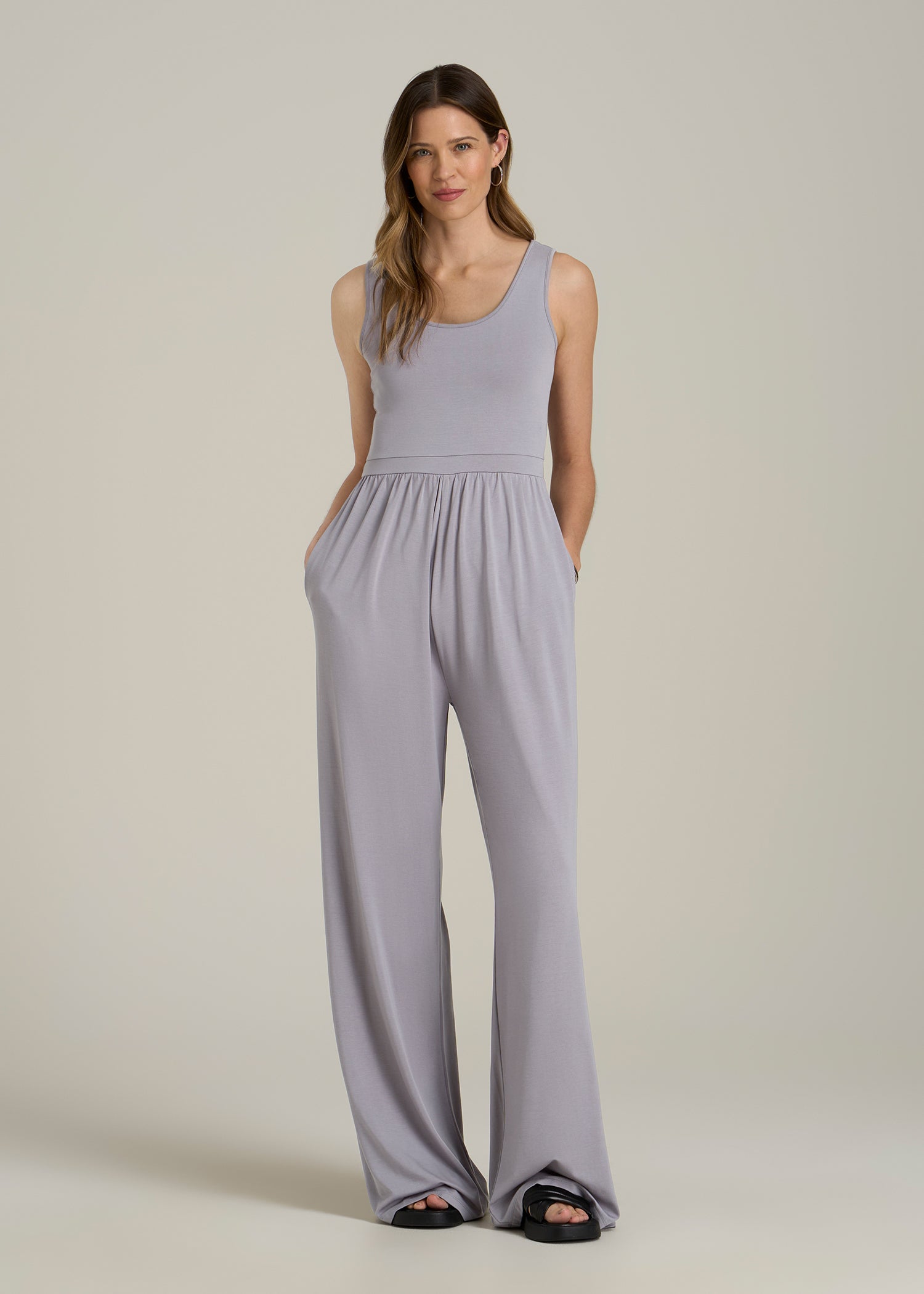 Jersey Tank Wide-Leg Jumpsuit with Pockets for Tall Women