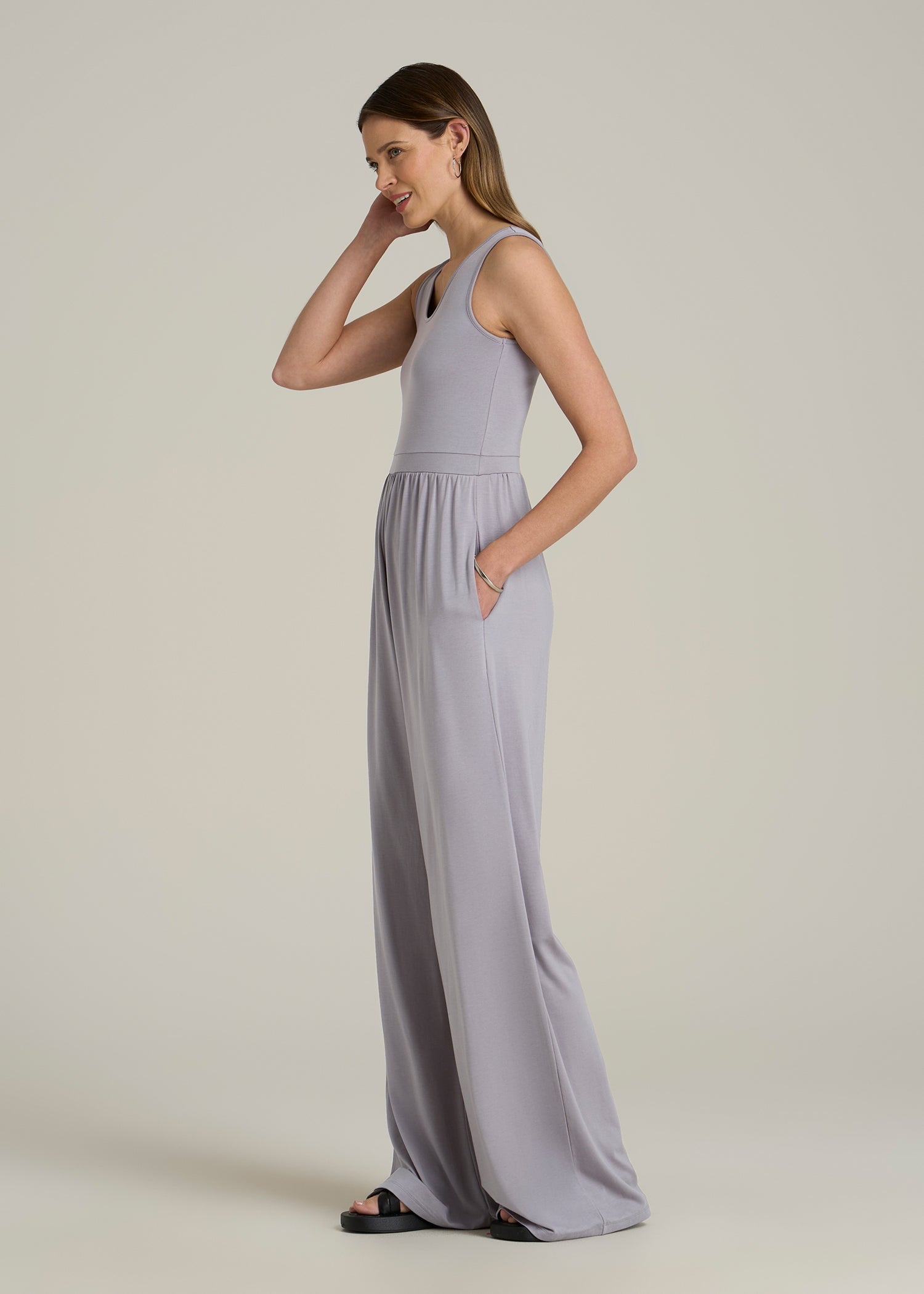 Jersey Tank Wide-Leg Jumpsuit with Pockets for Tall Women - Image 7